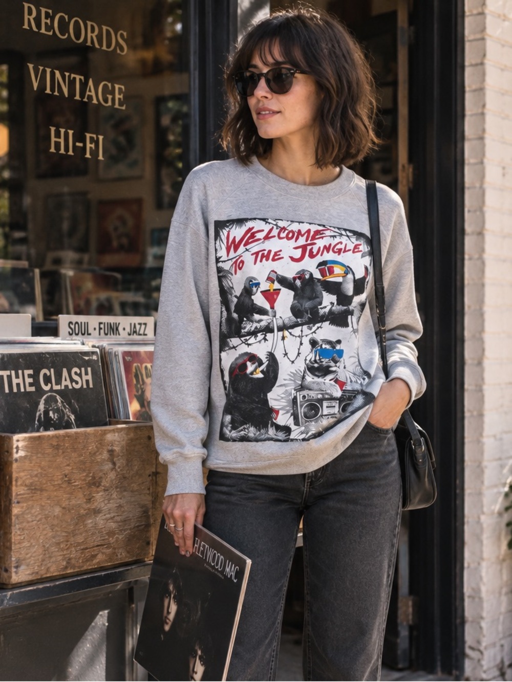 RIOT SOCIETY Streetwear Cool Bohemian Gray Graphic French Terry Sweatshirt, M